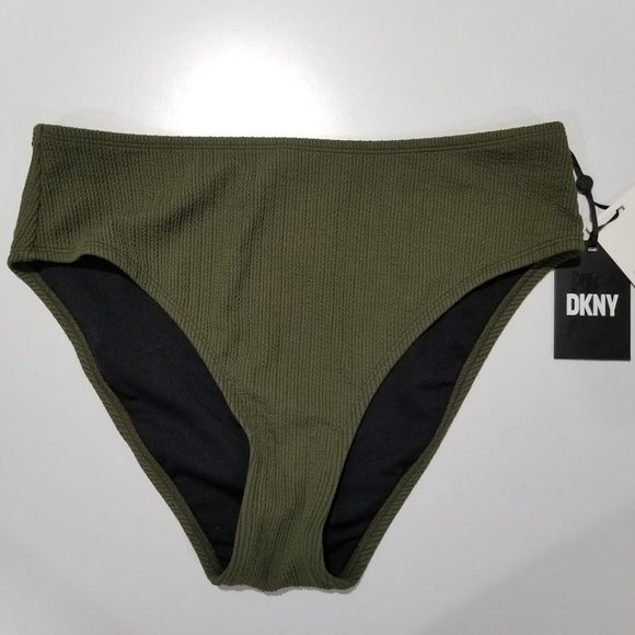 DKNY Textured High-Waist Bikini Bottom Moss Micro Size Medium - Picture 2 of 6